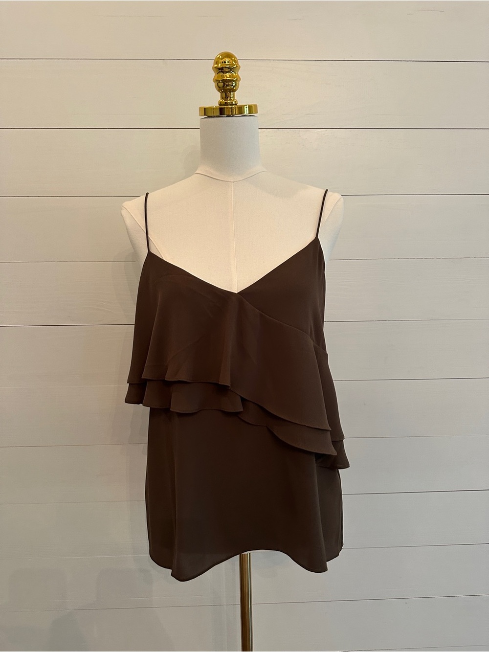 J. Crew Olive Layered Ruffle Spaghetti-Strap Camisole